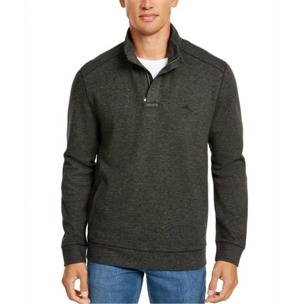 Tommy Bahama Playa Pina Port Quarter 1/4 Zip Cotton Sweater Gray Sz Large